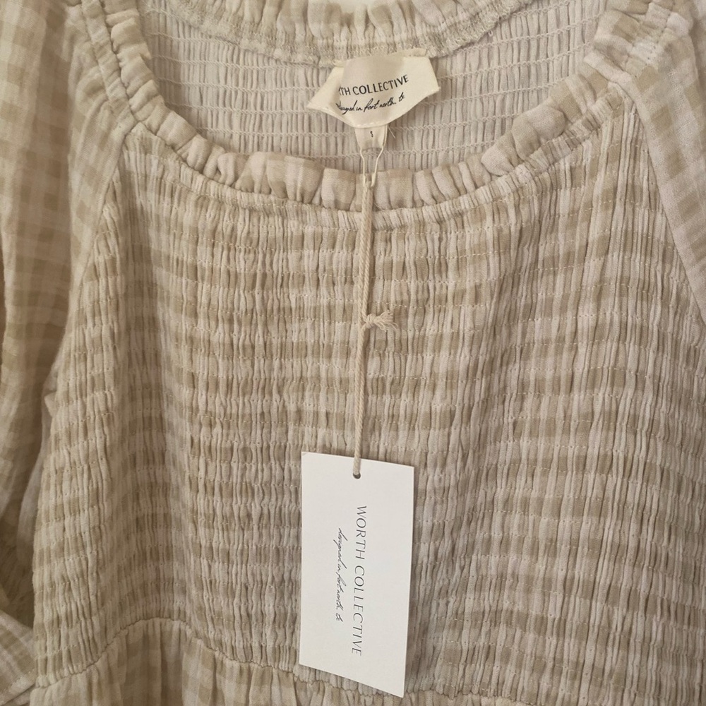 NWT Worth Collective Cream Gingham Maxi Dress - Picture 4 of 5